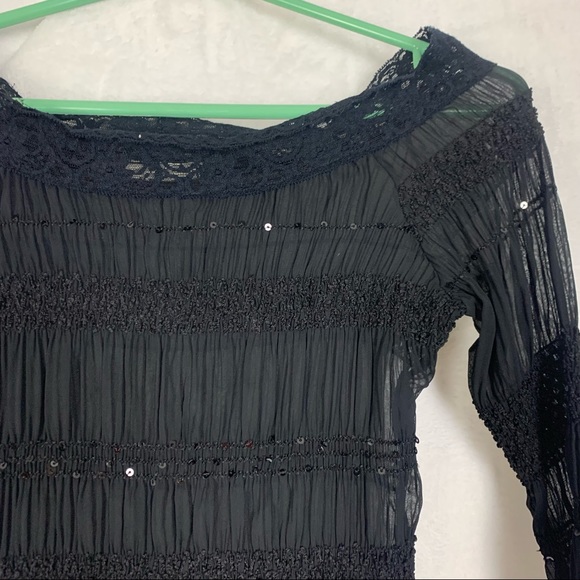sirens small black sheer mesh shirred blouse - Picture 7 of 8
